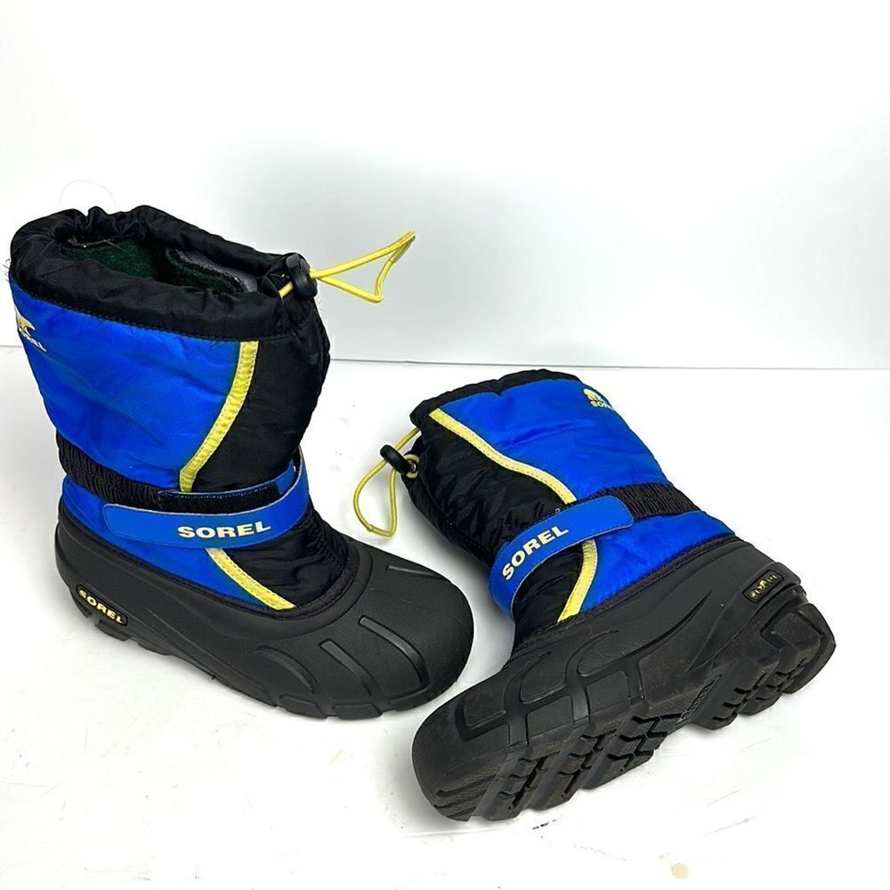 Sorel Children's Flurry Snow Boots Black Blue with Yellow Accents US 4 (22 cm)